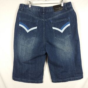 Vintage Raw Blue Jean Shorts Blue Denim Men's Size 36 Wide Leg Baggy Embroidered